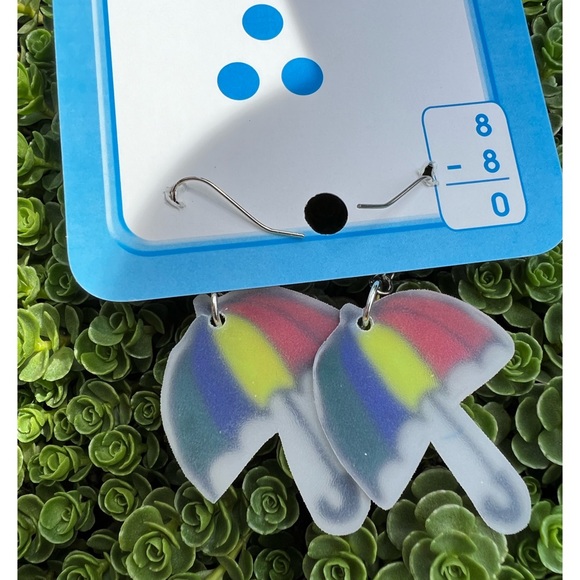 rainbow parasol shrinky dink earrings - Picture 6 of 6